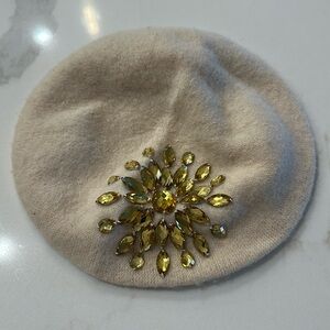 Cream Jeweled Beret